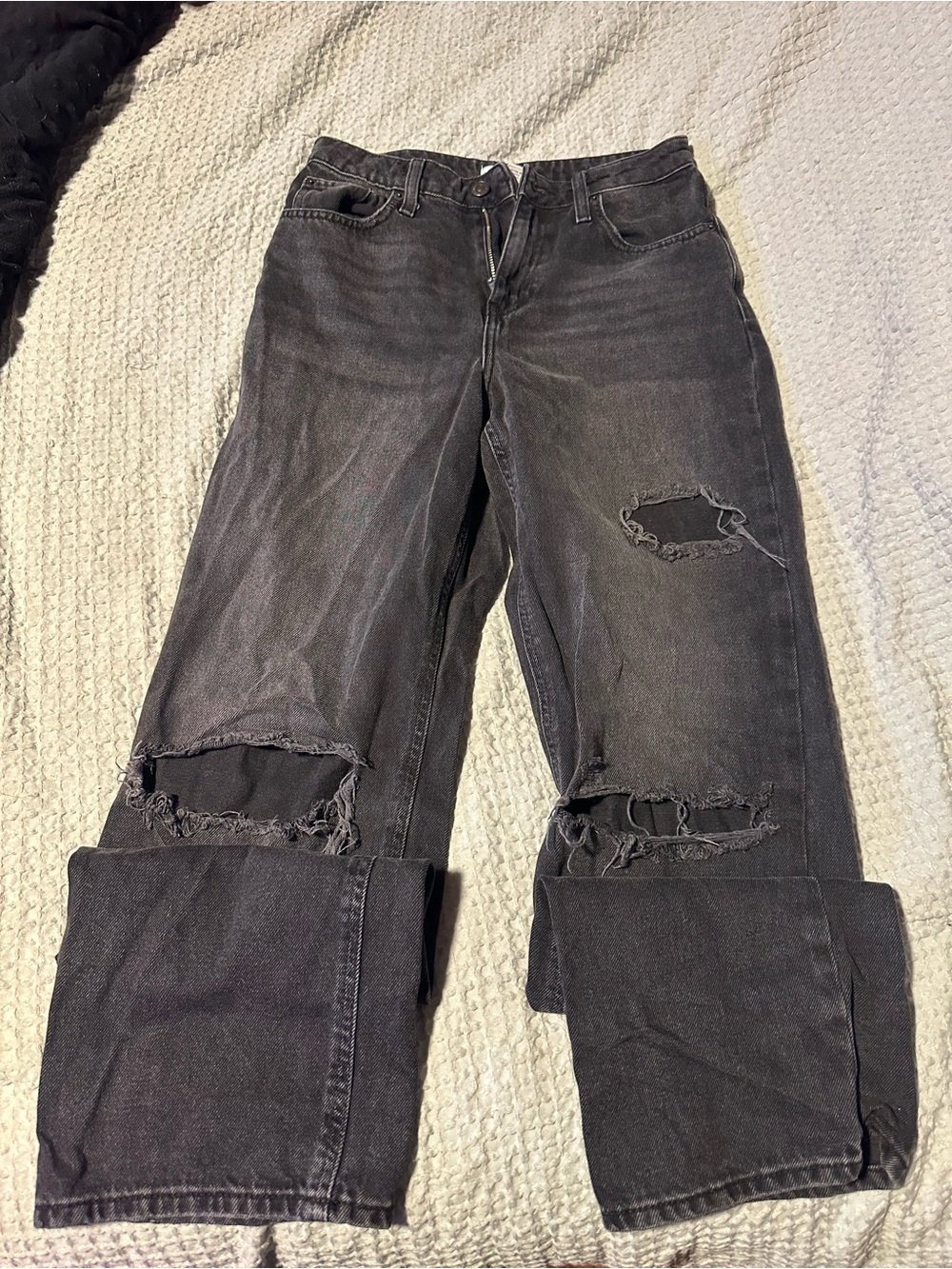 Forever 21 Black Distressed Wide-Leg Jeans